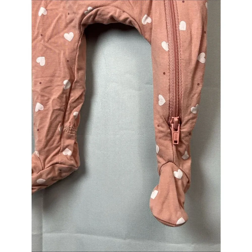 Quincy Mae pink hearts bamboo footie size Newborn